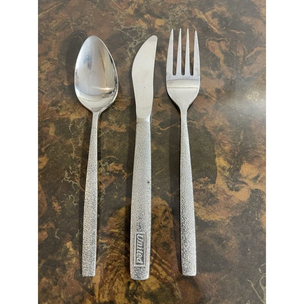 United Airlines Cutlery, Stainless 3-Piece Set - Silverware - Fish Scale Pattern